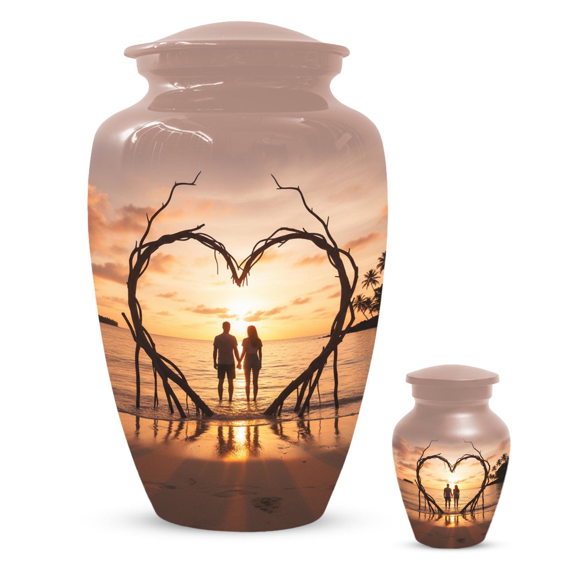 Sunset Beach Couple Urns For Ashes - Extra large Comapanion Urn For Mom and Dad