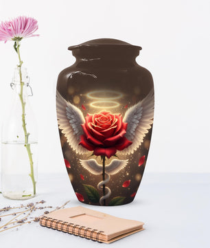 Red Rose Urn For Adult Female | Angel Wings Flower Urns For Human Ashes