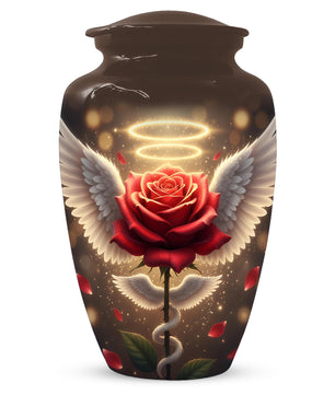 Red Rose Urn For Adult Female | Angel Wings Flower Urns For Human Ashes