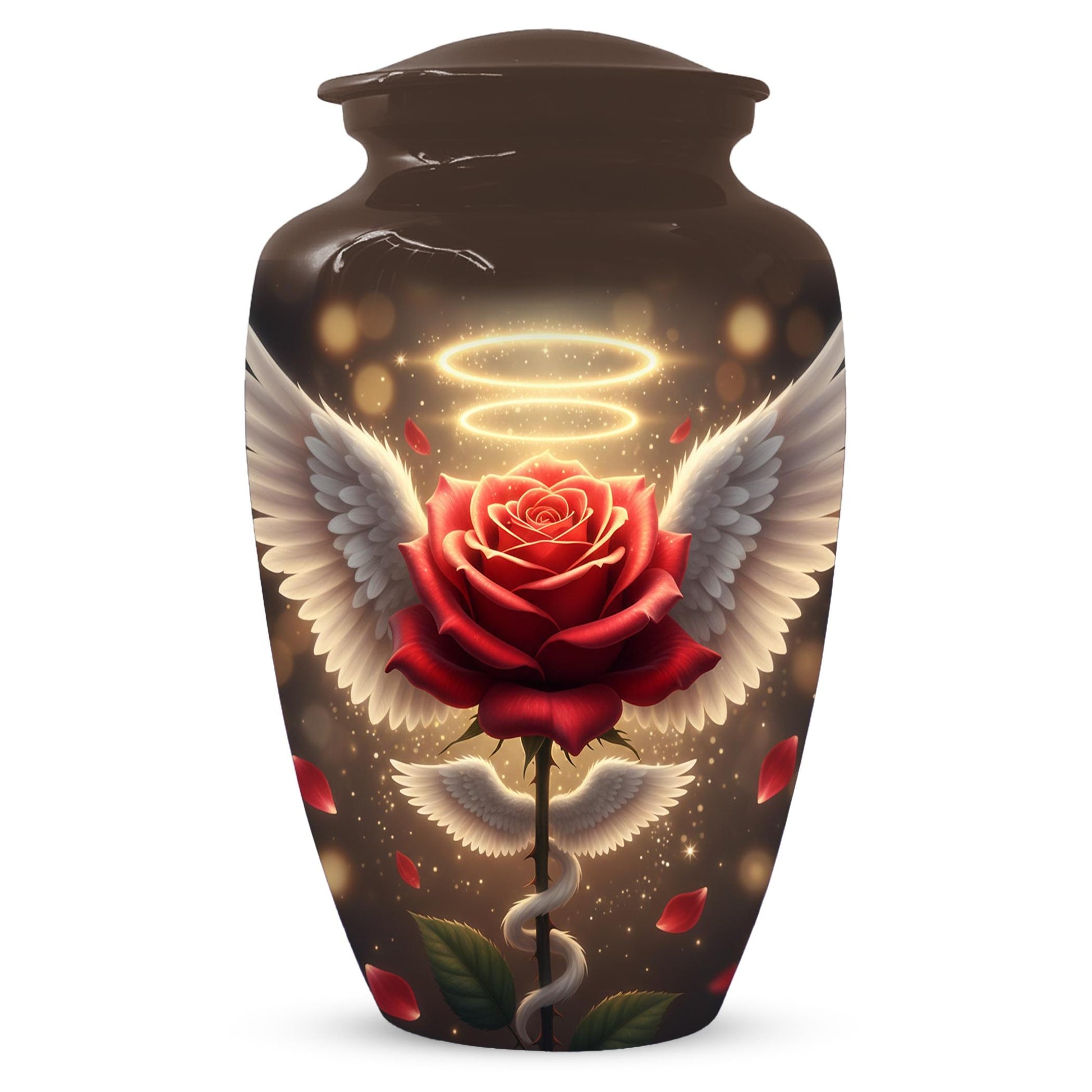 Red Rose Urn For Adult Female | Angel Wings Flower Urns For Human Ashes