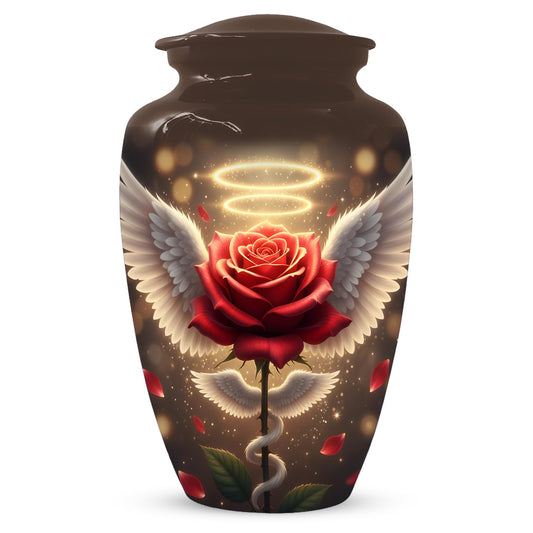 Red Rose Urn For Adult Female | Angel Wings Flower Urns For Human Ashes