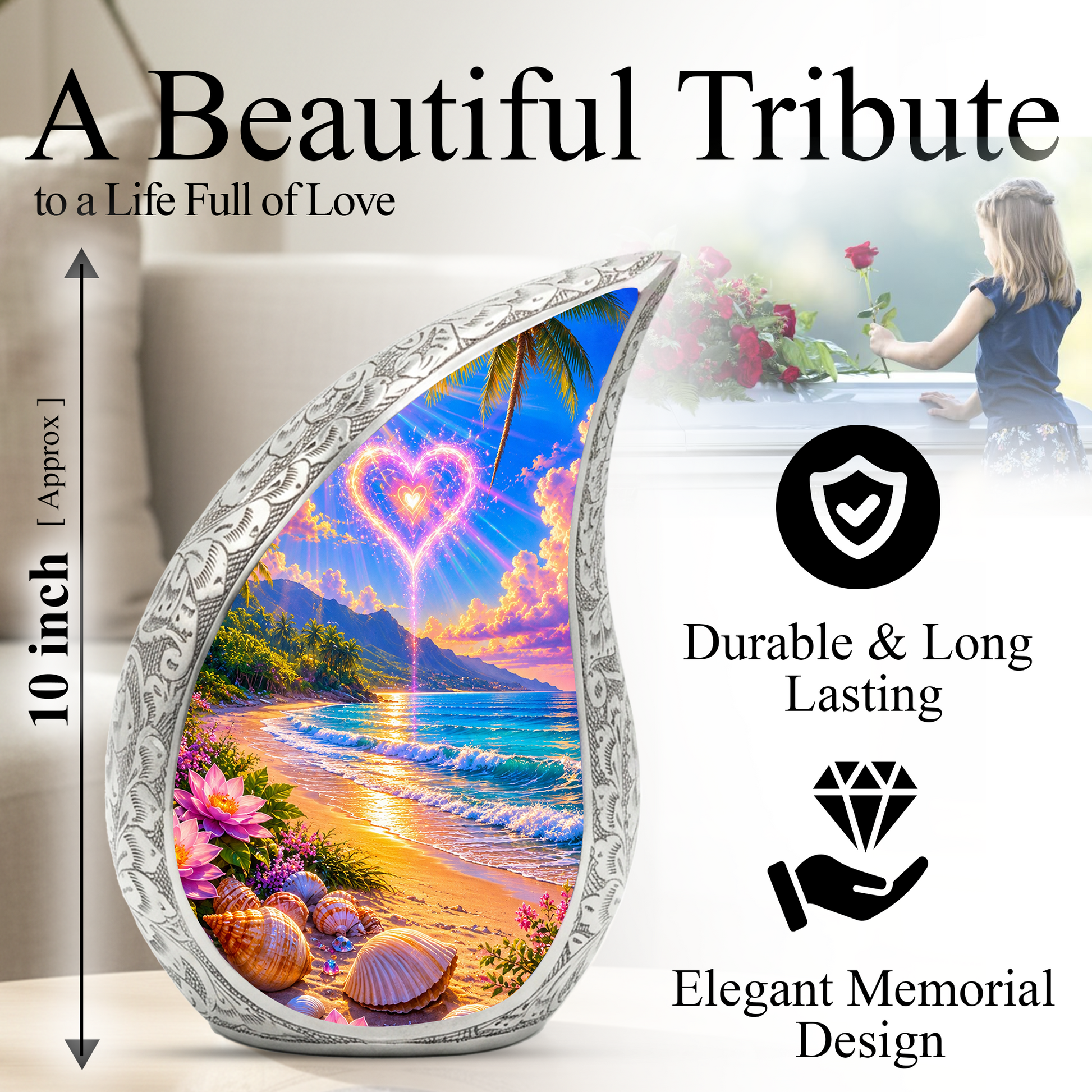 Beach Memorial Urn for Mom – Personalized Cremation Urn for Human Ashes | Beautiful Urns for Women