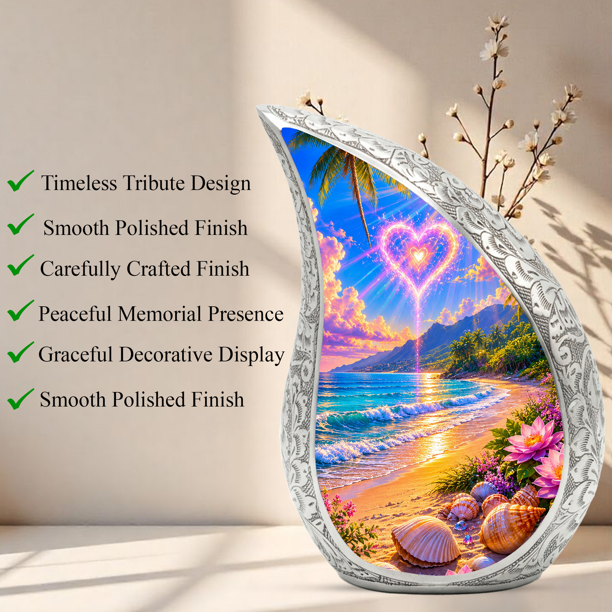 Beach Memorial Urn for Mom – Personalized Cremation Urn for Human Ashes | Beautiful Urns for Women