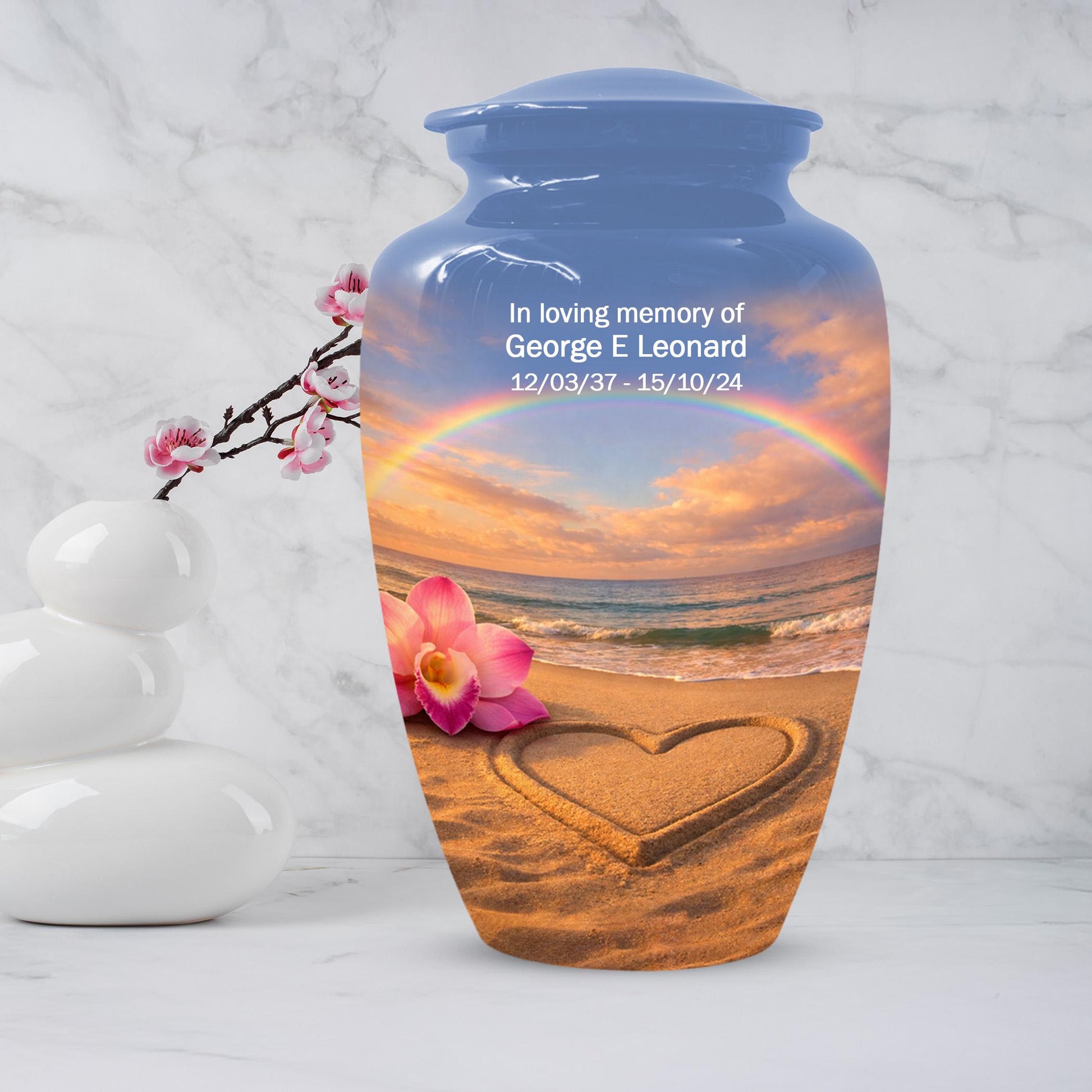 Beach Themed Urns For Human Ashes - Ocean Rainbow Cremation Urn For Male & Female