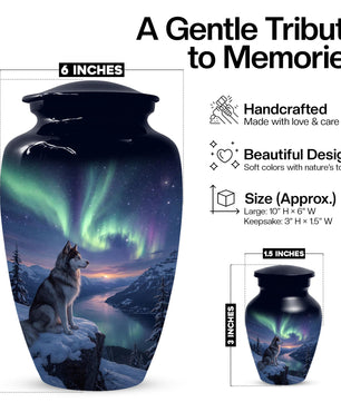 Husky Dog Urn for Ashes - Aurora Borealis Mini Urns For Pets