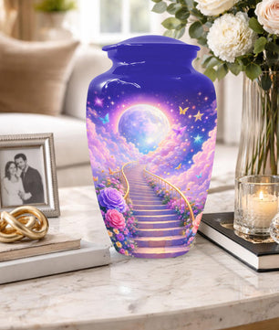Floral Stairway Heaven Urn For Human Ashes - Moonlit Urns For Cremation, Funeral