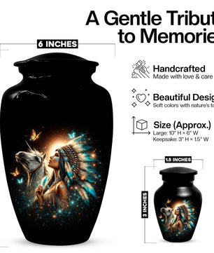 Western Native American Urn For Women Ashes - Unique Horse Mini Urns For Female