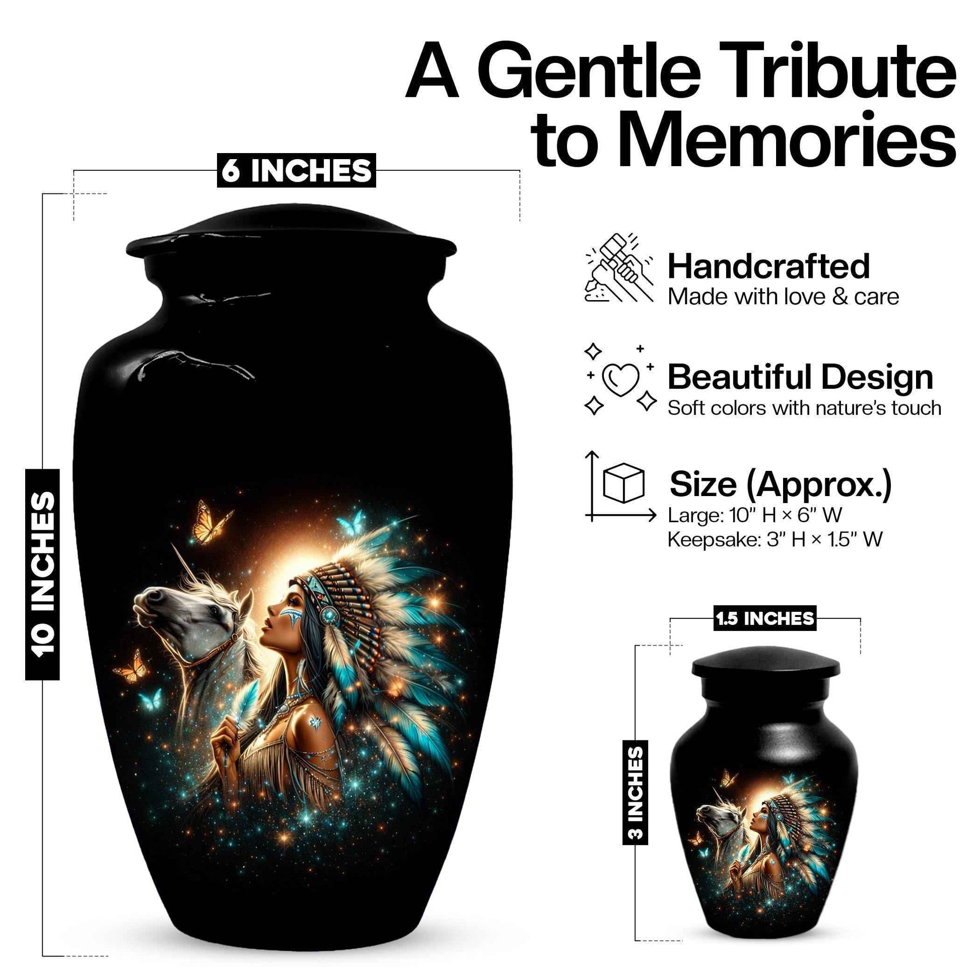 Western Native American Urn For Women Ashes - Unique Horse Mini Urns For Female