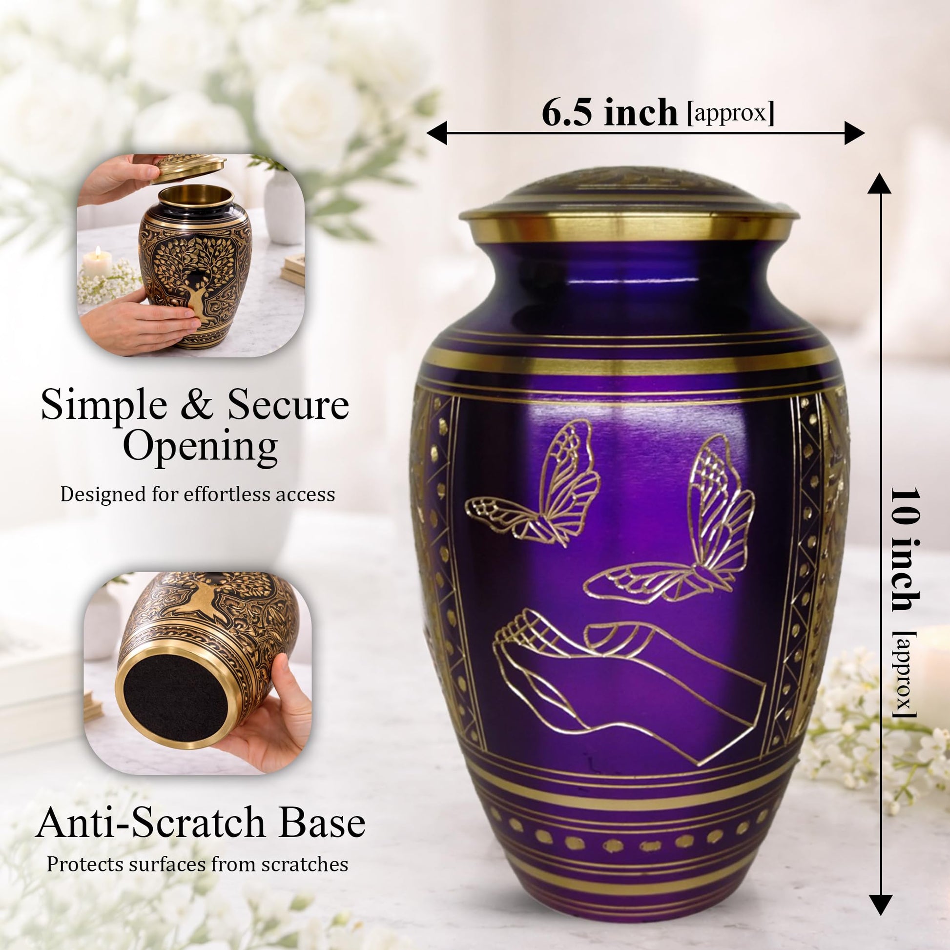 Brass Urns for Human Ashes Adult Male, (Multiple Themes, Brass Urn for Ashes, Variation 03)