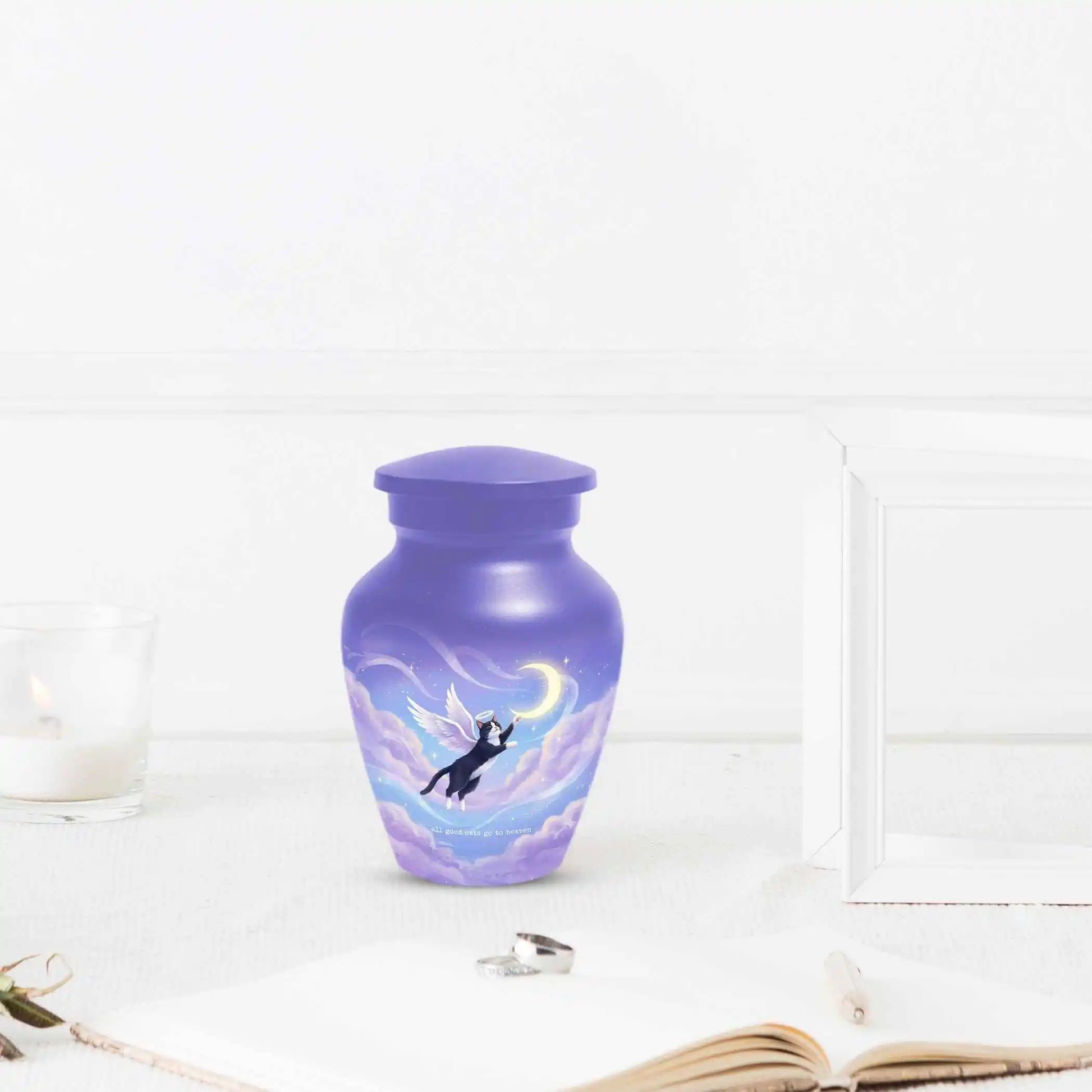 Black Cat Keepsake Kitty Urns - Purple Cremation Urn For Pet Ashes
