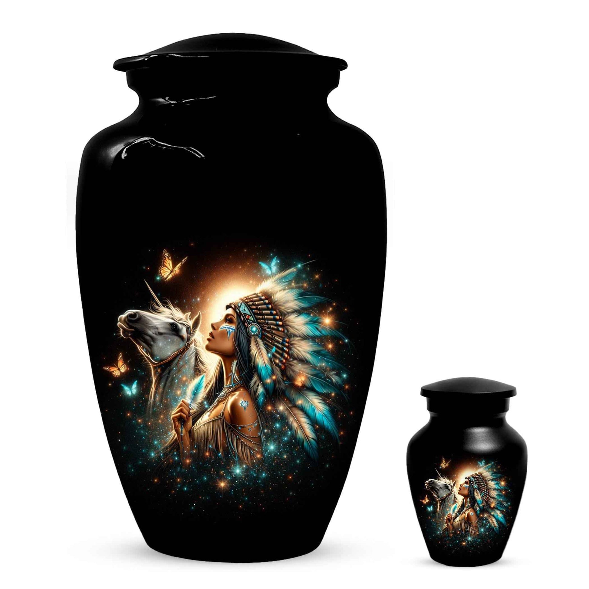 Western Native American Urn For Women Ashes - Unique Horse Mini Urns For Female