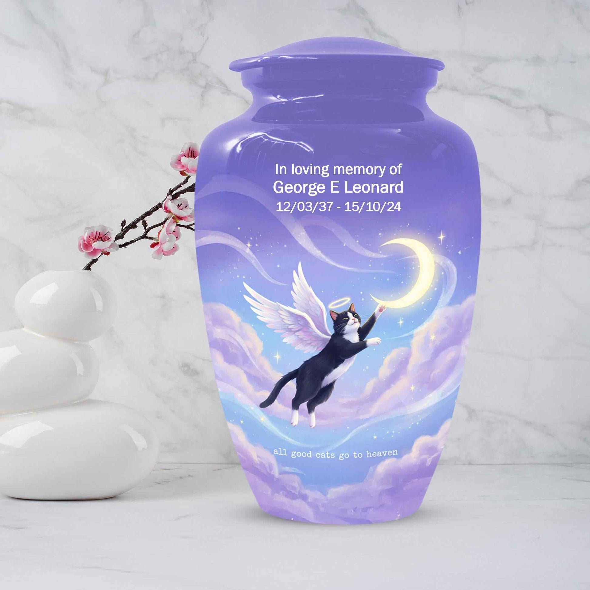 Black Cat Keepsake Kitty Urns - Purple Cremation Urn For Pet Ashes