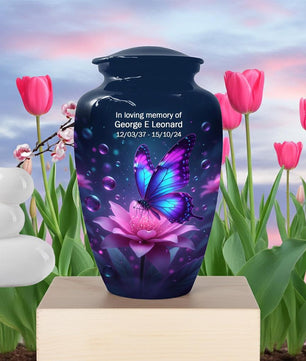 Blue Butterfly Urn For Mom Ashes - Lotus Flower Cremation Urns For Women