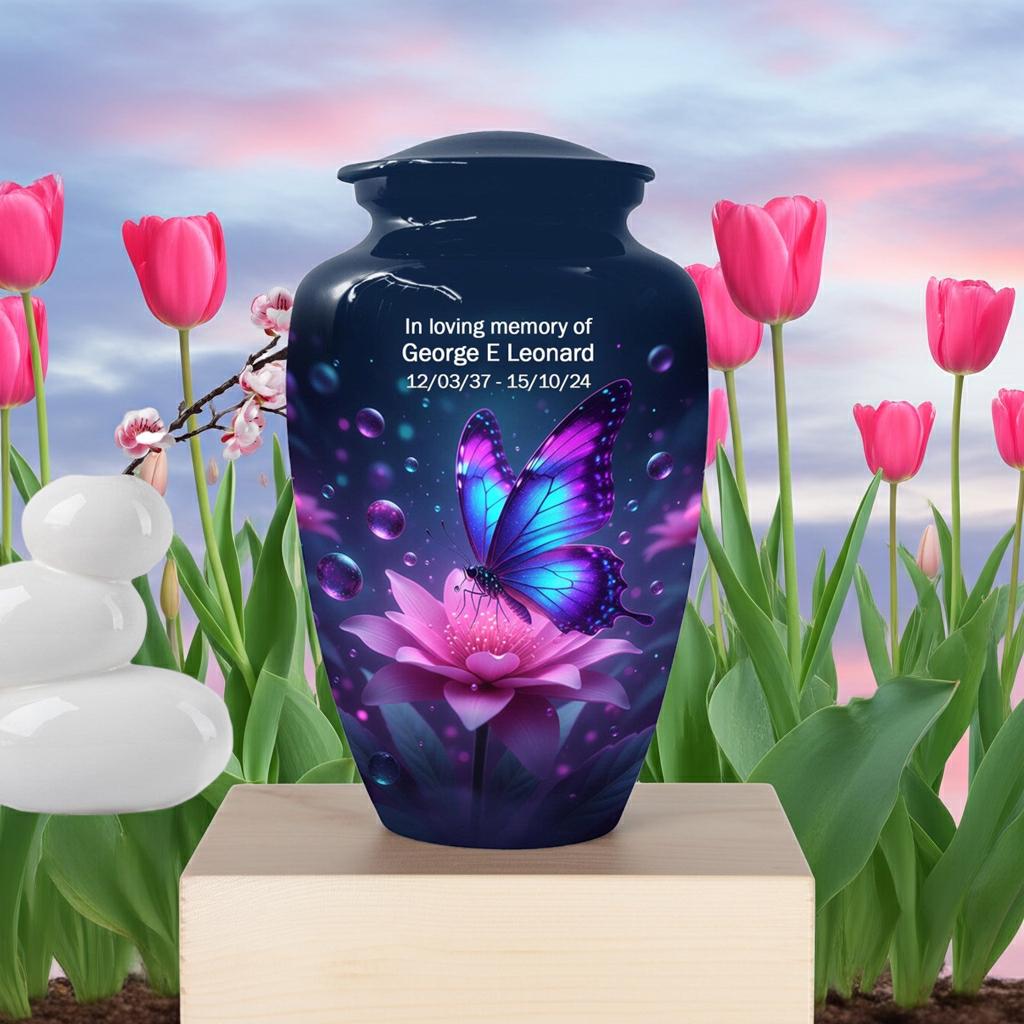 Blue Butterfly Urn For Mom Ashes - Lotus Flower Cremation Urns For Women