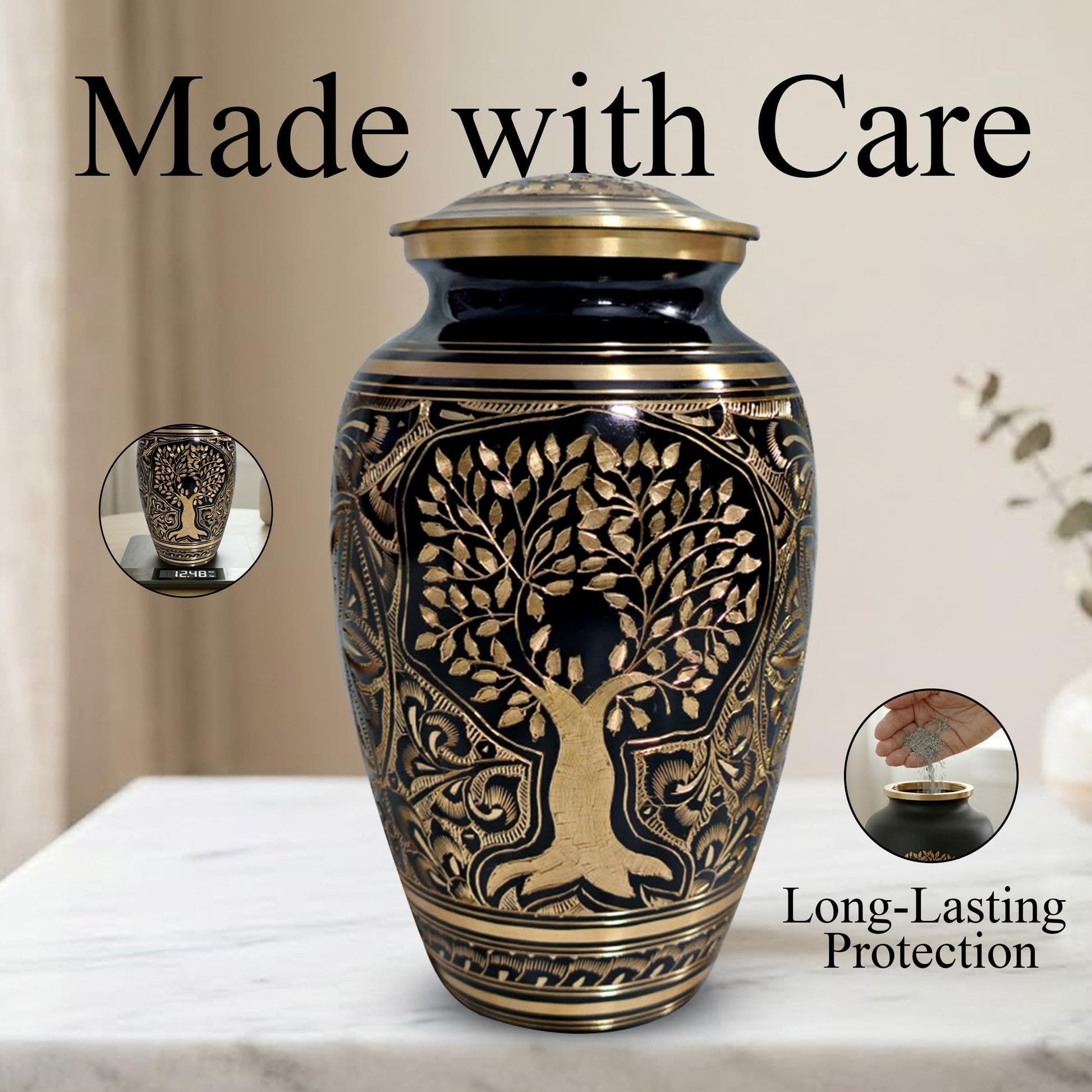 Brass Urns for Human Ashes Adult Male, (Multiple Themes, Brass Urn for Ashes, Variation 03)