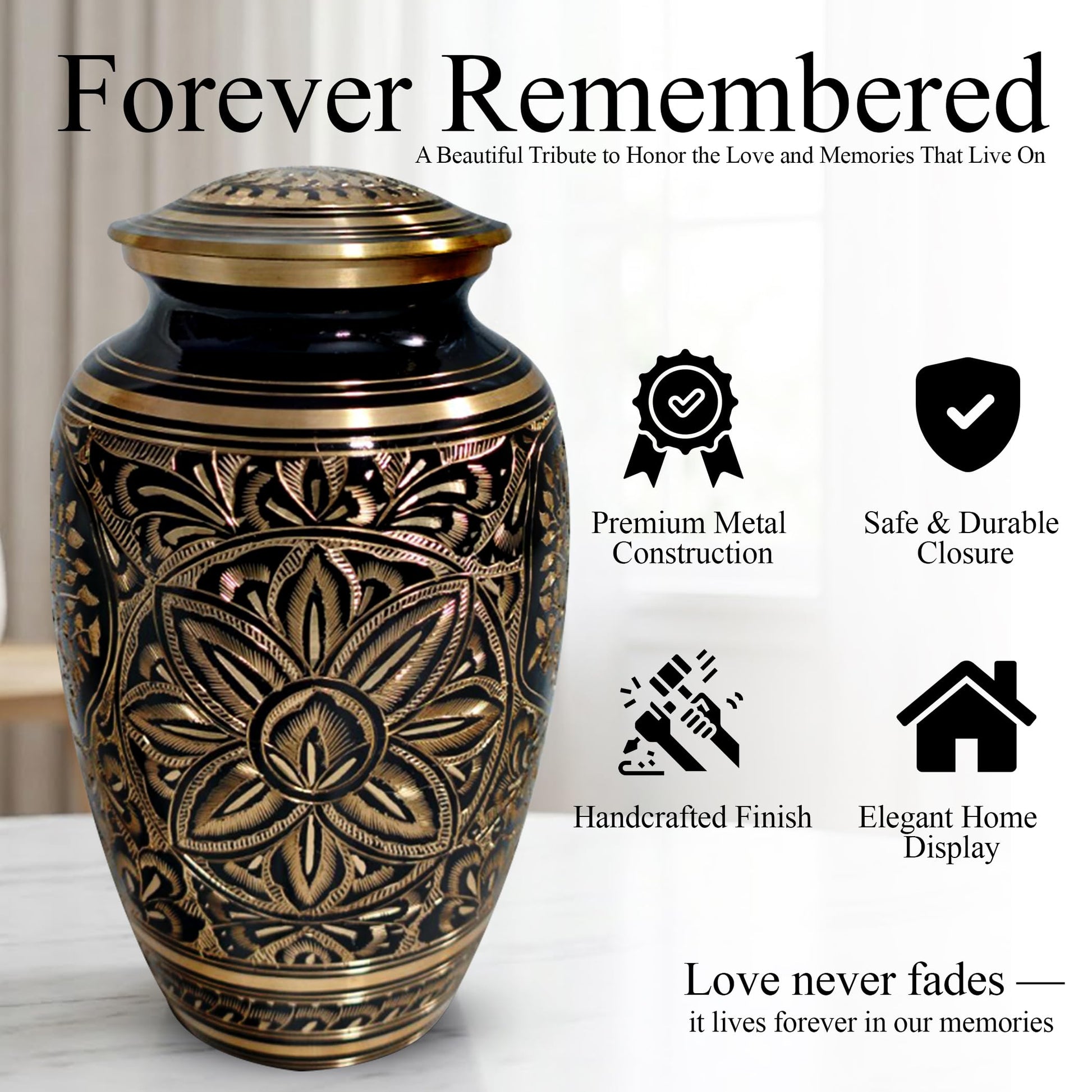Brass Urns for Human Ashes Adult Male, (Multiple Themes, Brass Urn for Ashes, Variation 03)