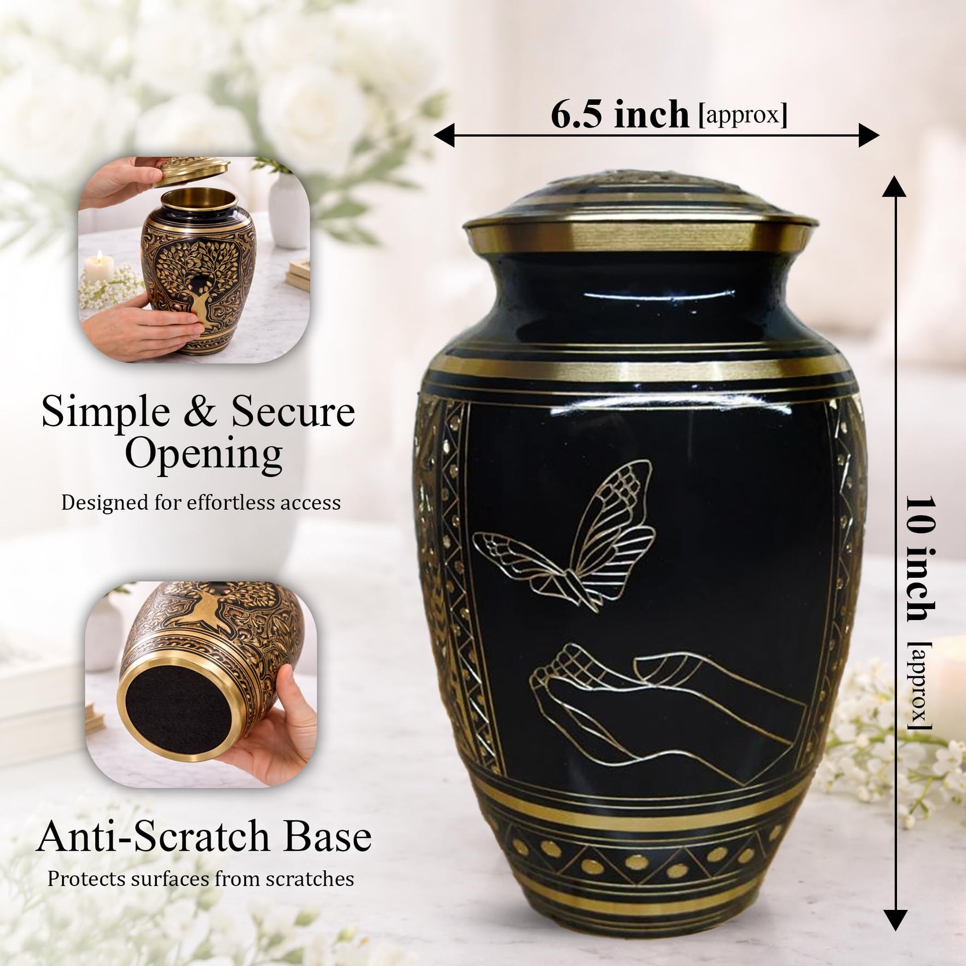 Brass Urns for Human Ashes Adult Male, (Multiple Themes, Brass Urn for Ashes, Variation 03)