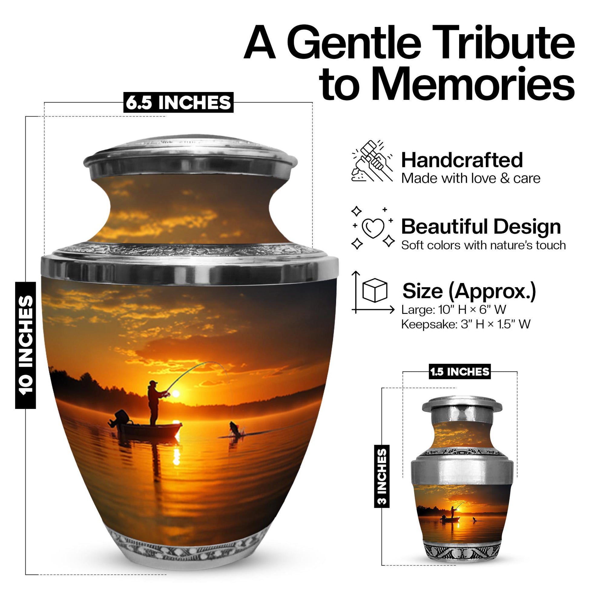 Gone Fishing Urns for Dad Ashes | Fisherman Small Keepsake Urn Set For Adult Male