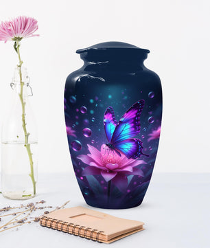 Blue Butterfly Urn For Mom Ashes - Lotus Flower Cremation Urns For Women