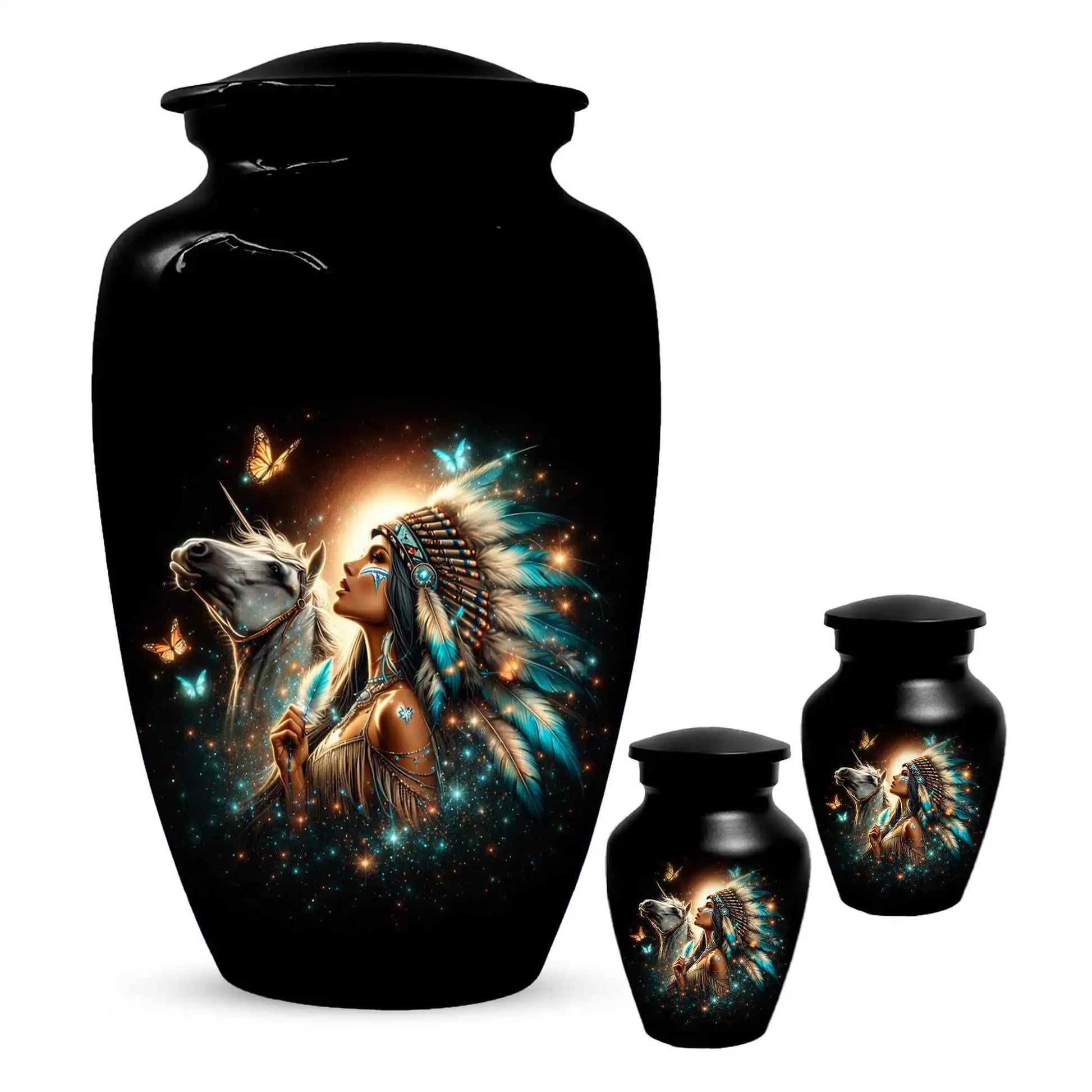 Western Native American Urn For Women Ashes - Unique Horse Mini Urns For Female