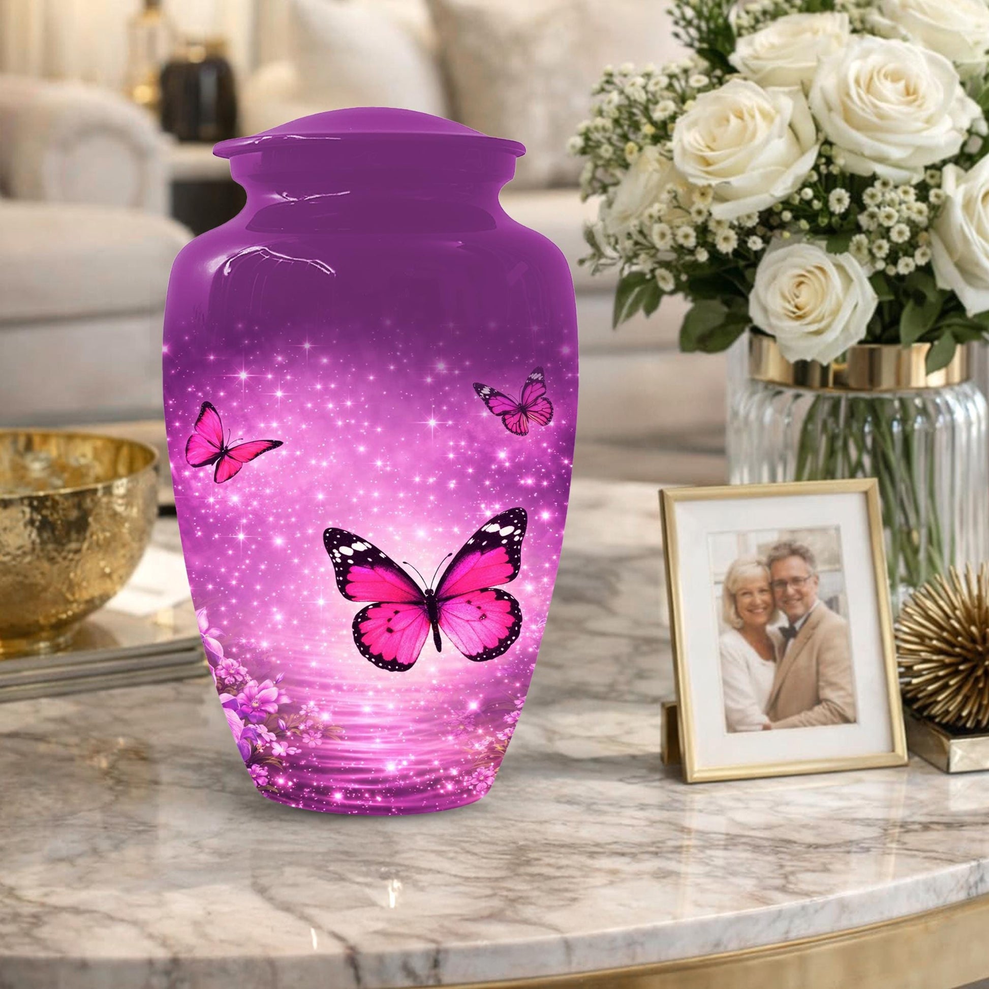 Pink Butterfly Urn For Women Ashes - Personalized Mini Urns For Adult Female