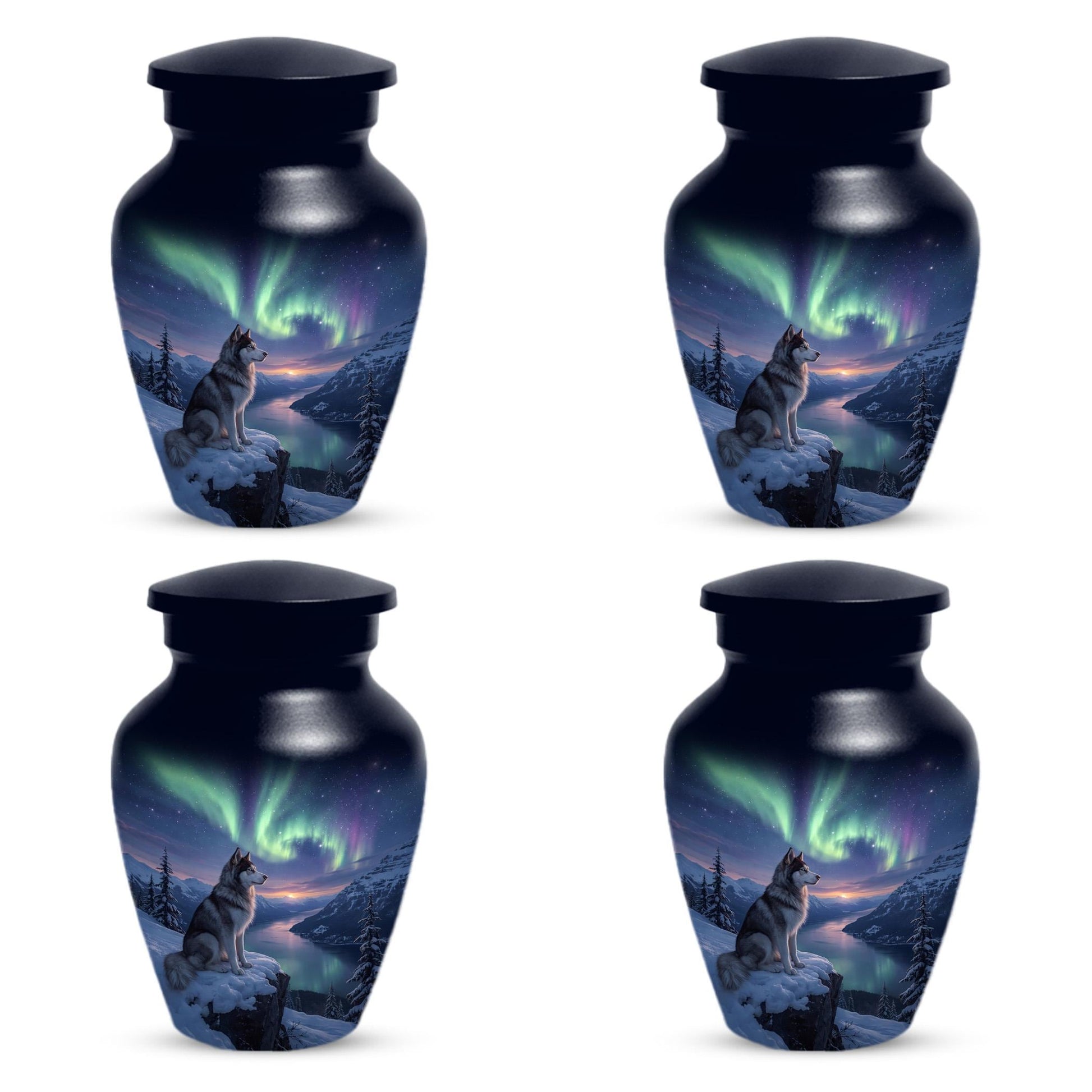 Husky Dog Urn for Ashes - Aurora Borealis Mini Urns For Pets