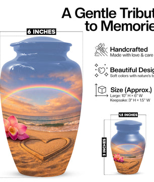 Beach Themed Urns For Human Ashes - Ocean Rainbow Cremation Urn For Male & Female