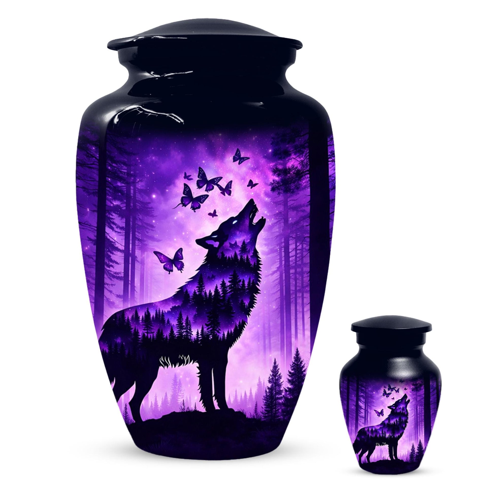 Purple Wolf Urn For Human Ashes - Forest Animal Mini Keepsake Urns For Male & Female