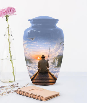 Gone Fishing in Heaven Urn For Male - Personalized Fisherman Small Urns For Dad