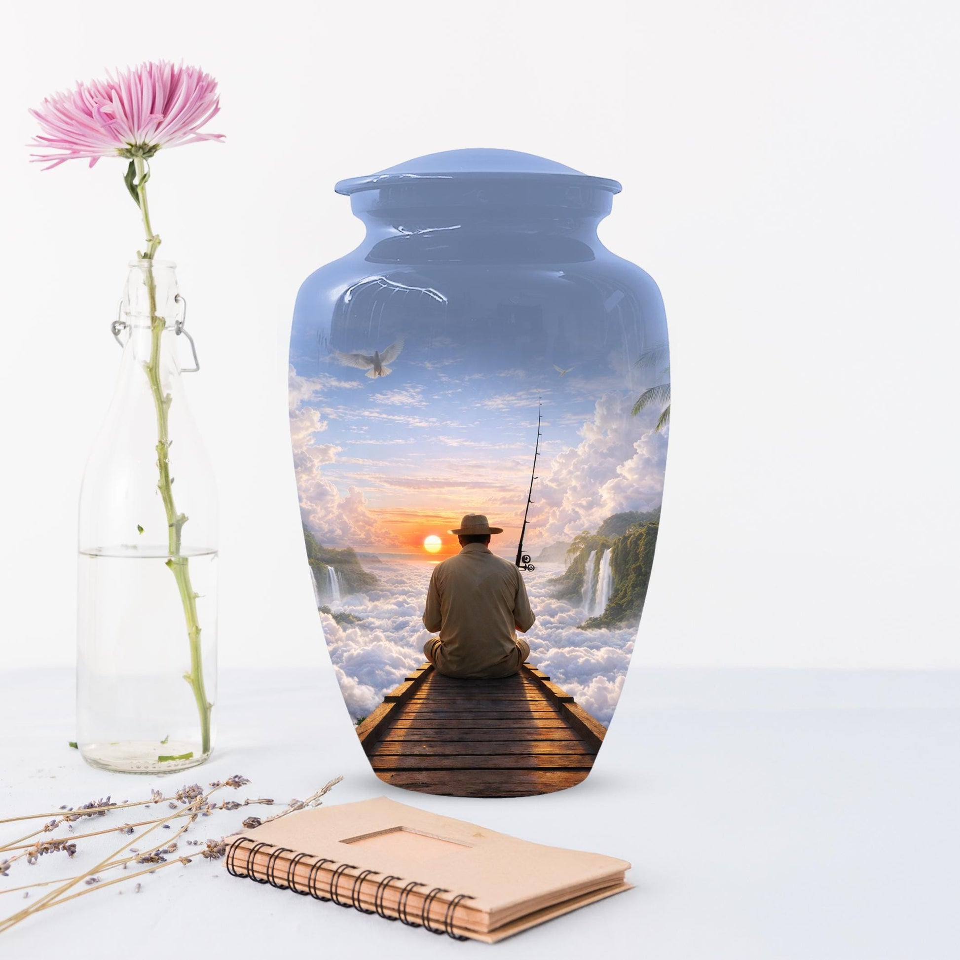 Gone Fishing in Heaven Urn For Male - Personalized Fisherman Small Urns For Dad