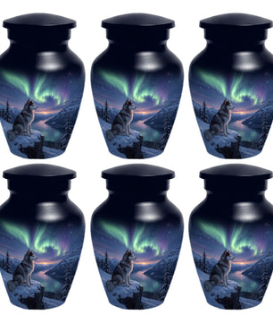 Husky Dog Urn for Ashes - Aurora Borealis Mini Urns For Pets