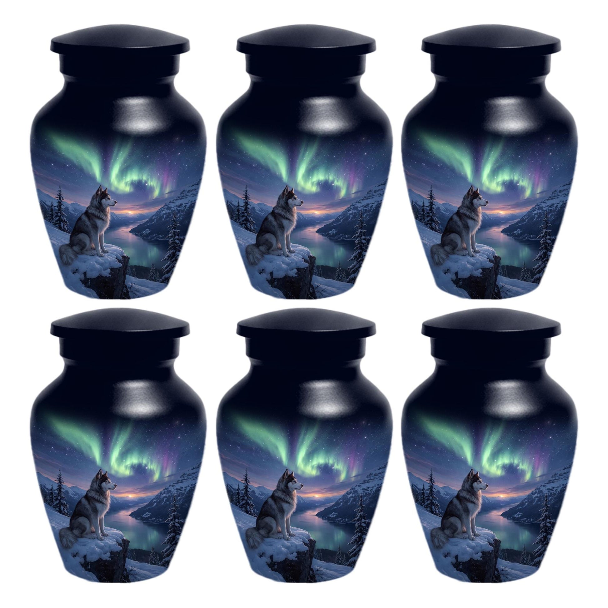 Husky Dog Urn for Ashes - Aurora Borealis Mini Urns For Pets