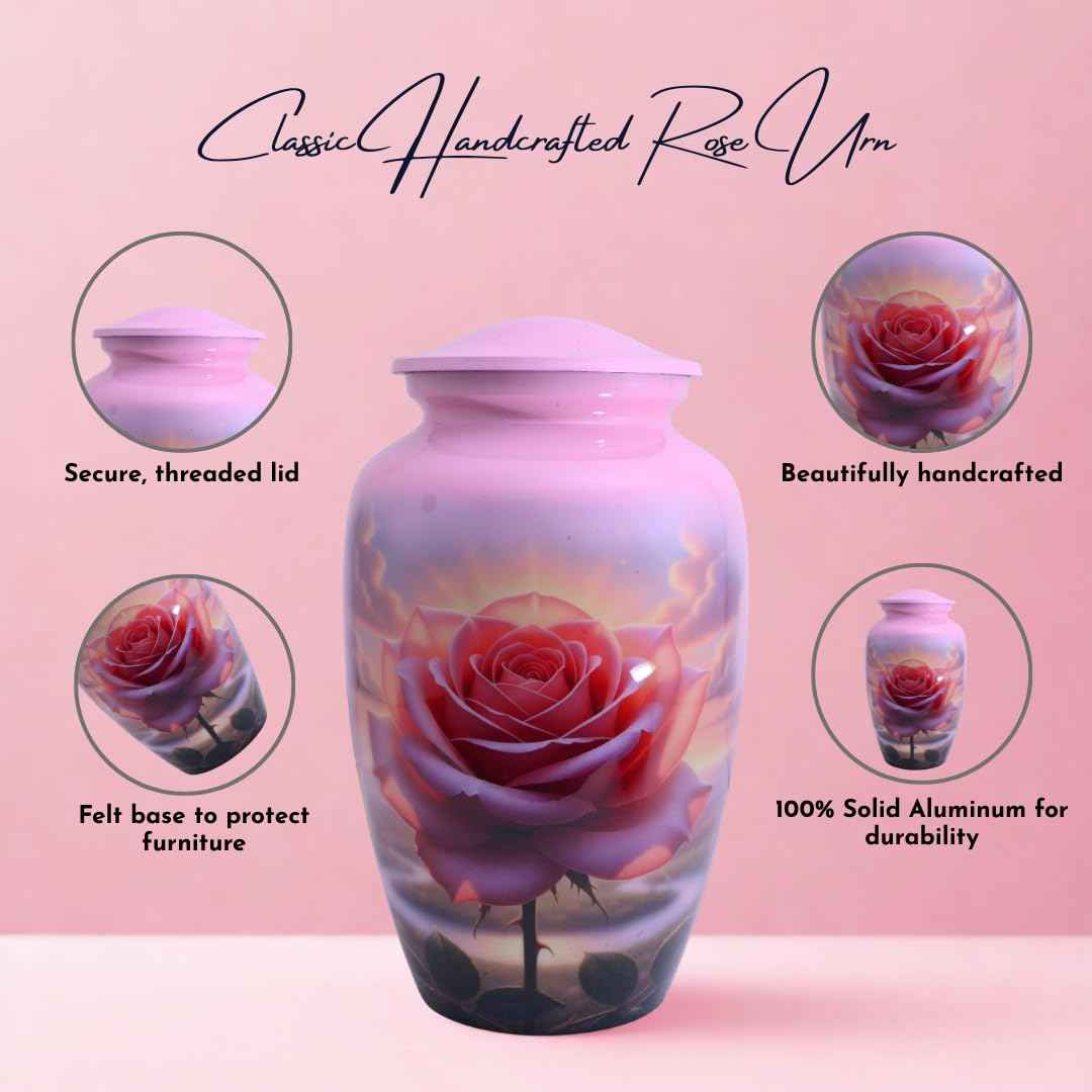 Pink Rose Urns for Human Ashes Adult Female, Rose Flower  Urn for Ashes