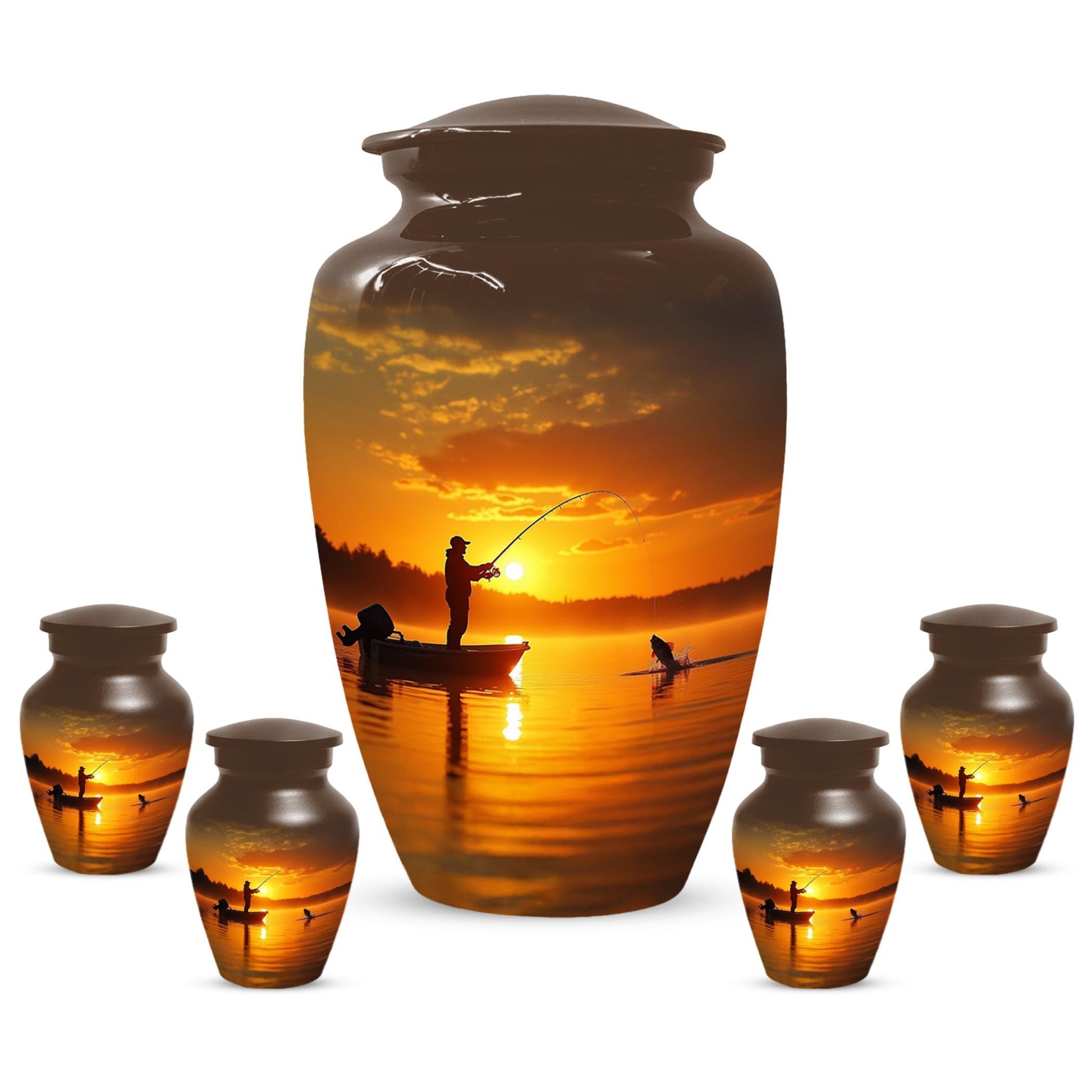 Gone Fishing Sunset Urn for Dad | Fisherman Cremation Urns For Adult Male Ashes