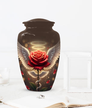 Red Rose Urn For Adult Female | Angel Wings Flower Urns For Human Ashes