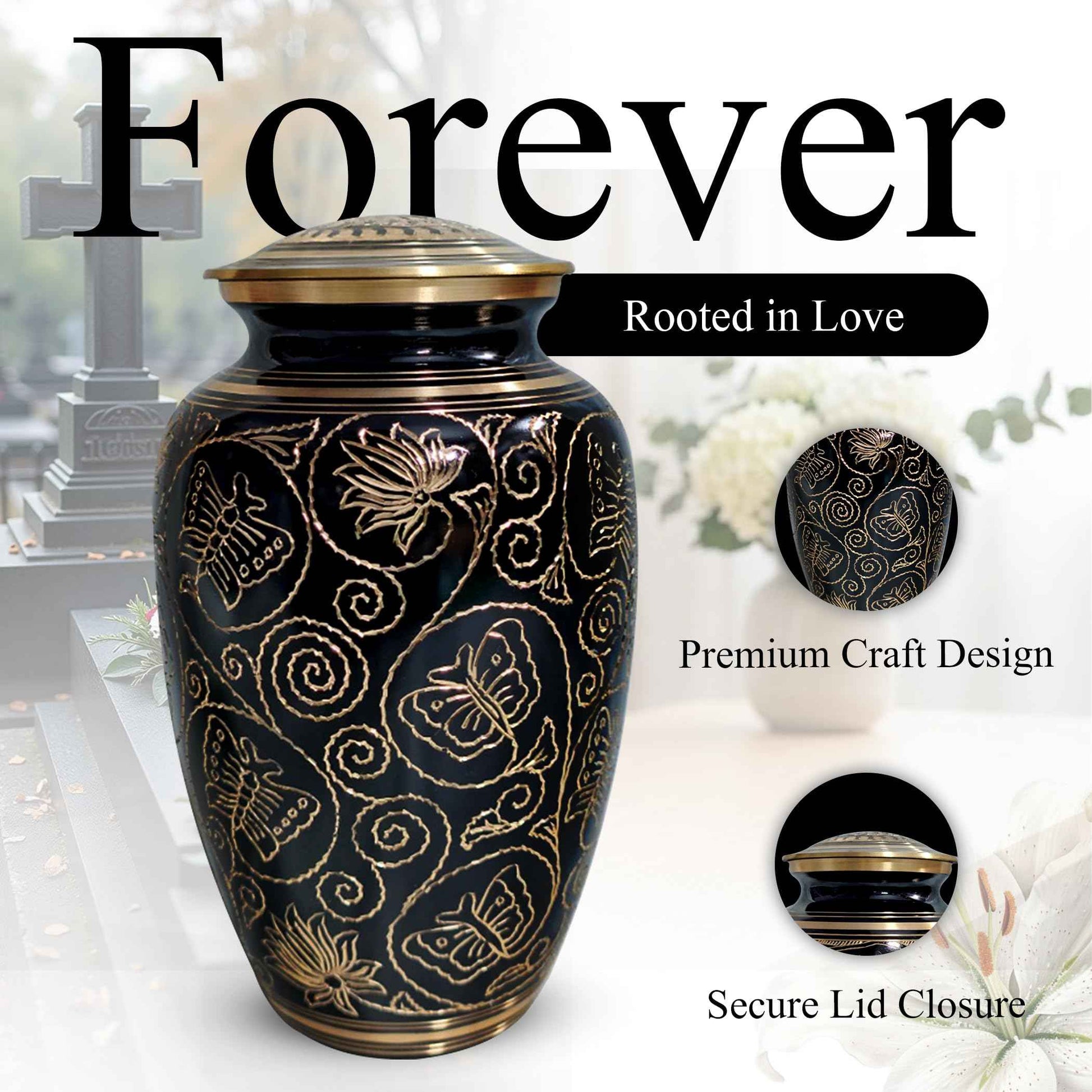 Brass Urns for Human Ashes Adult Male, (Multiple Themes, Brass Urn for Ashes, Variation 03)