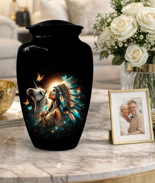 Western Native American Urn For Women Ashes - Unique Horse Mini Urns For Female