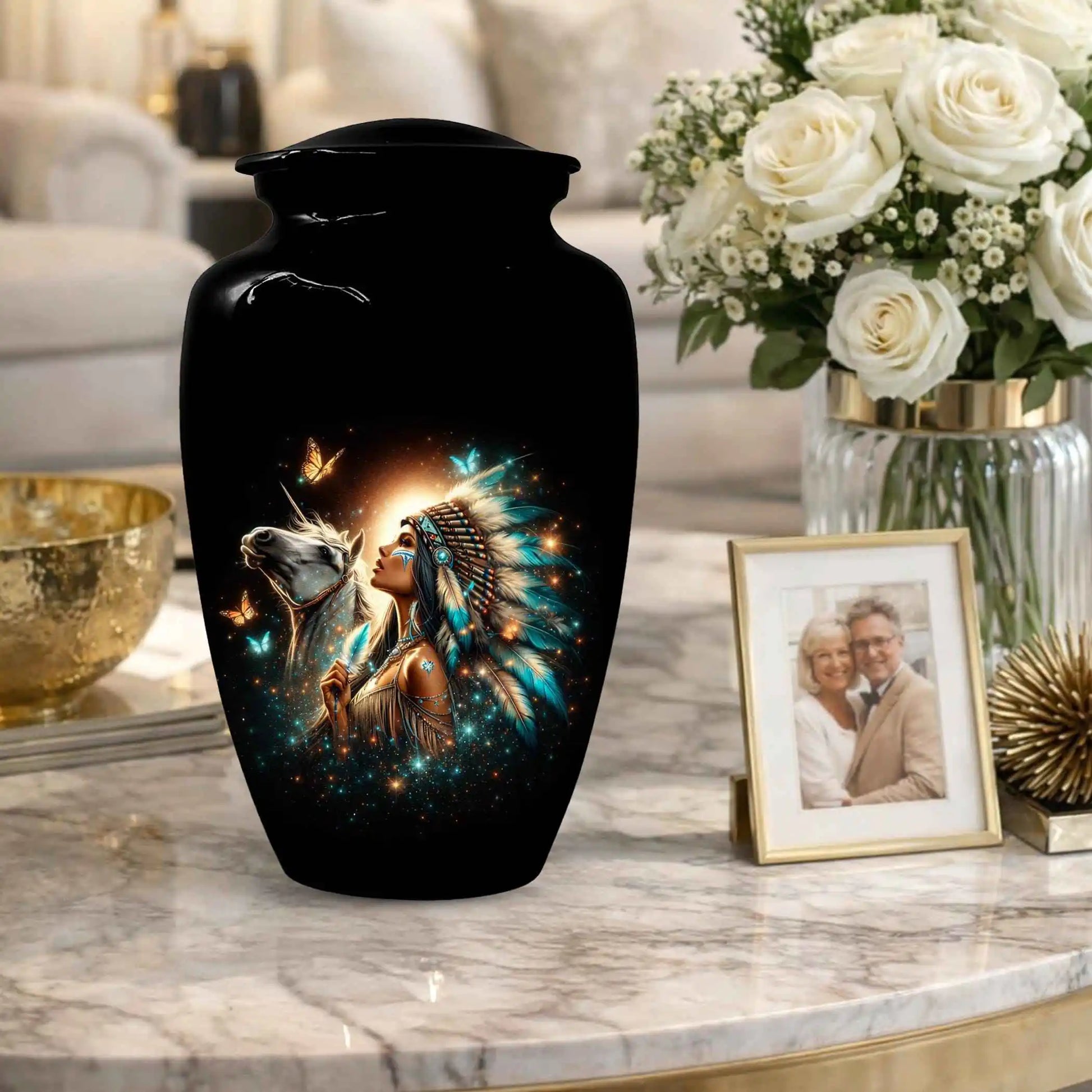 Western Native American Urn For Women Ashes - Unique Horse Mini Urns For Female