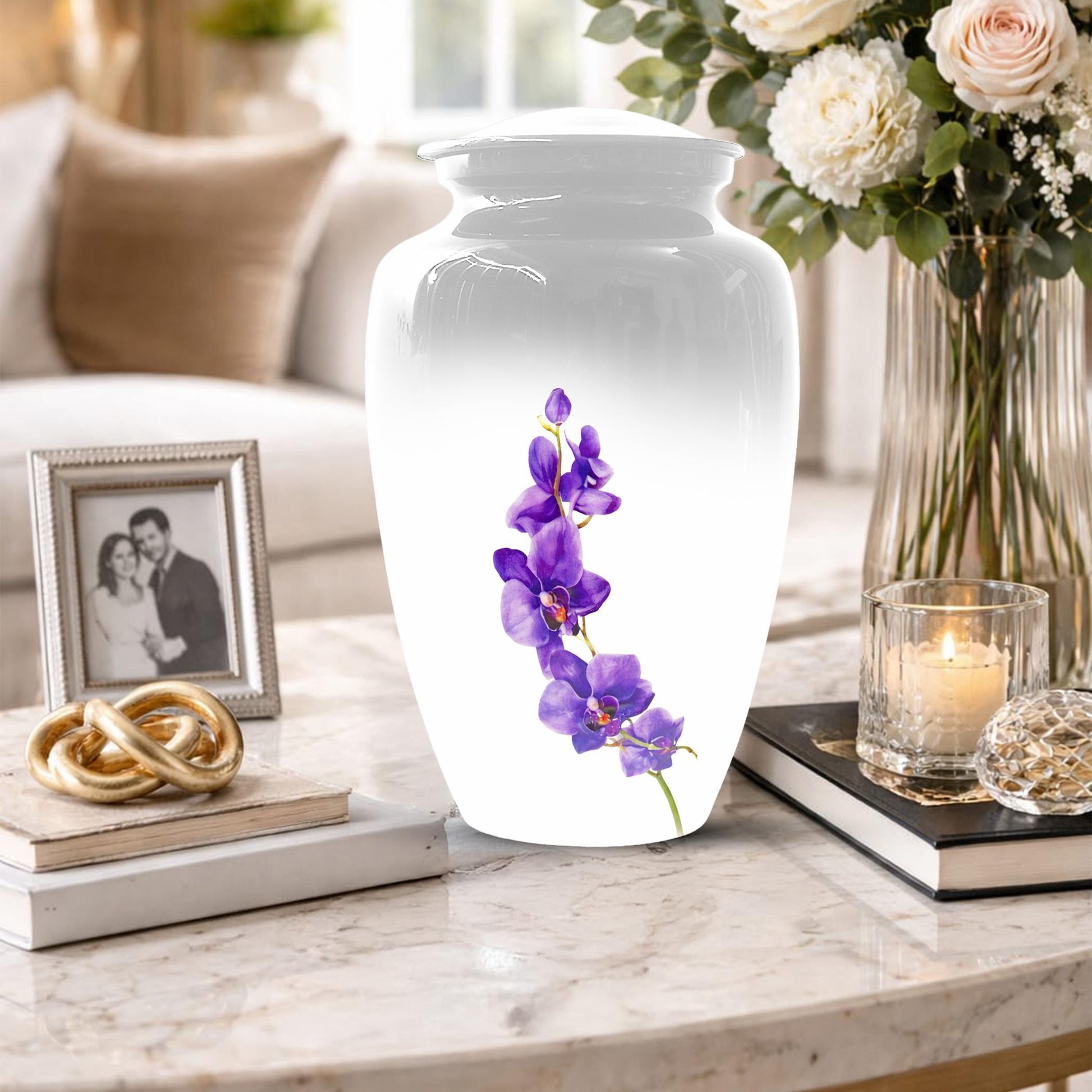 Puprle Orchid Urn For Human Ashes - Flower Mini Urns For Male and Female