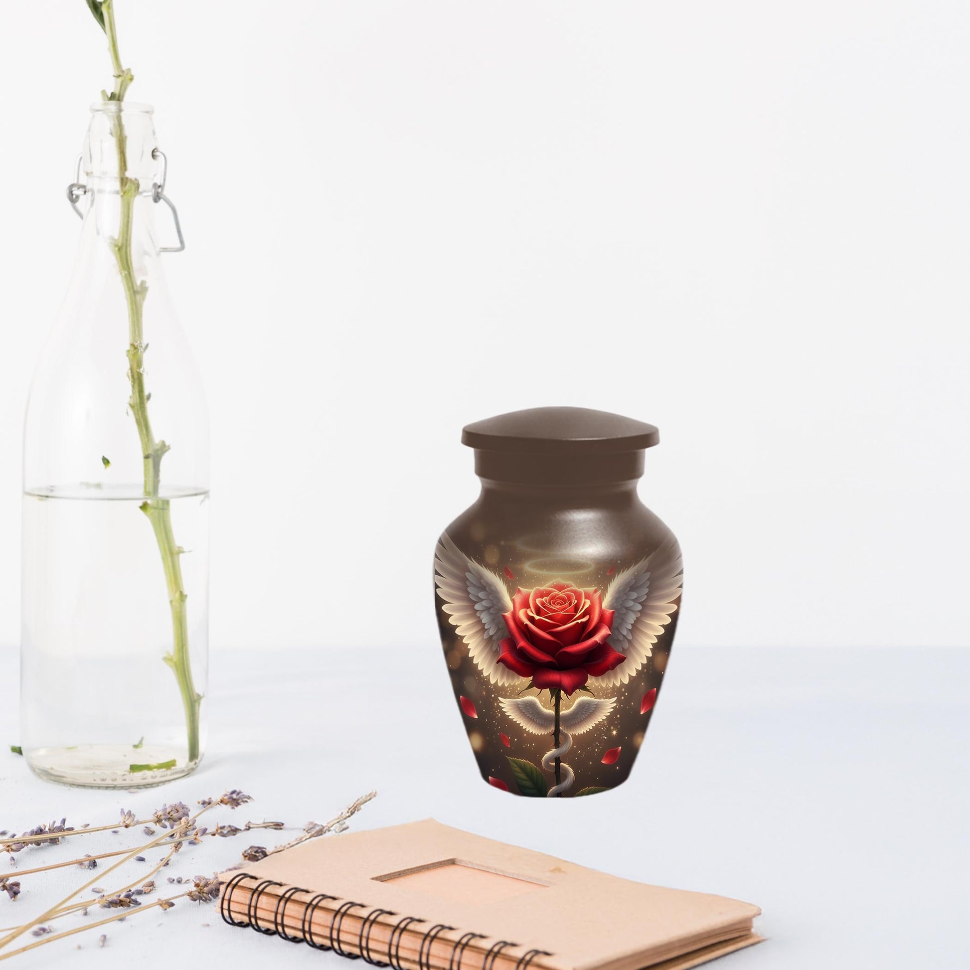 Red Rose Urn For Adult Female | Angel Wings Flower Urns For Human Ashes