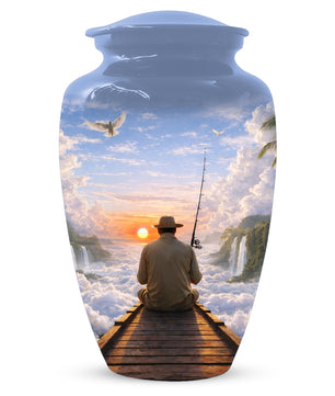 Gone Fishing in Heaven Urn For Male - Personalized Fisherman Small Urns For Dad