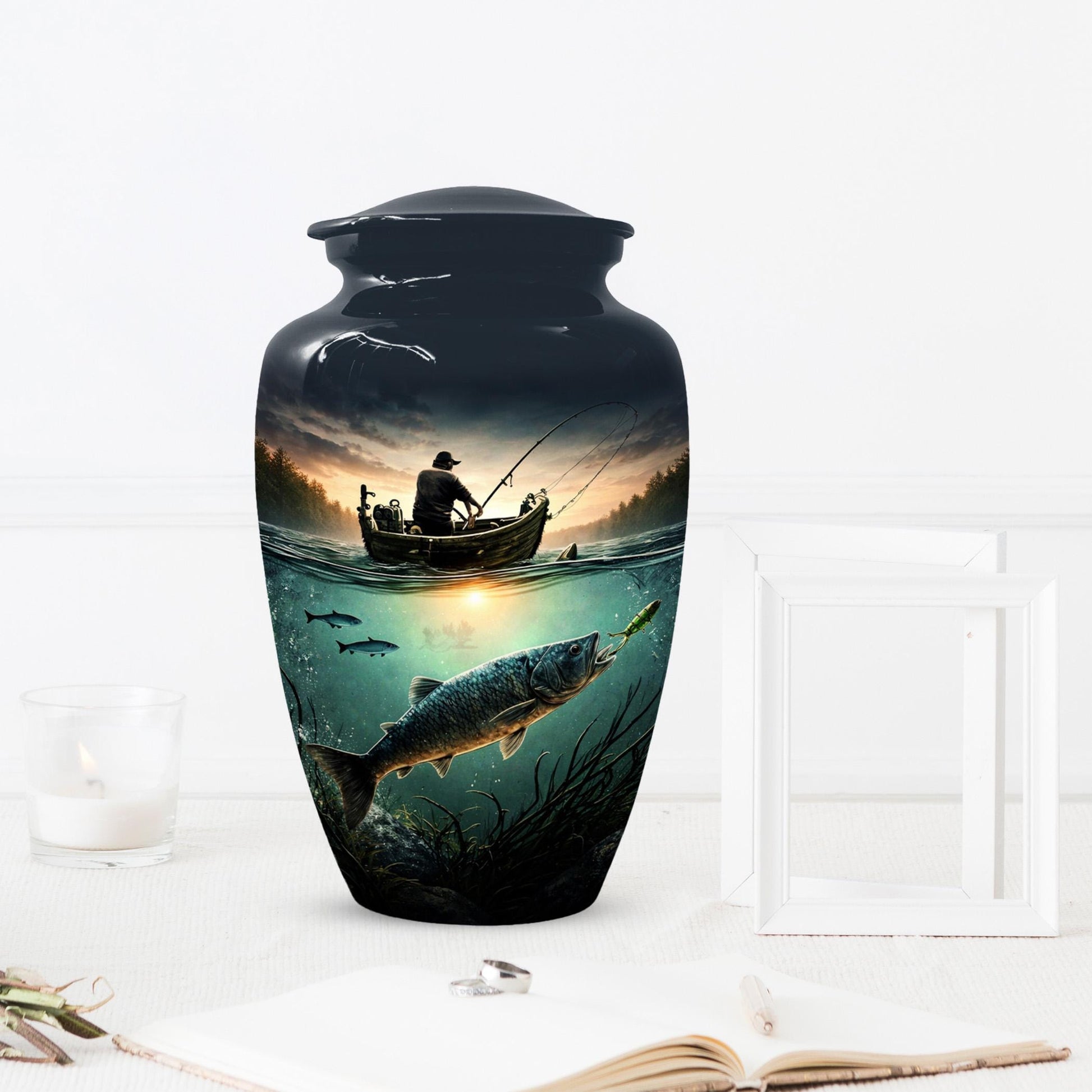 Fishing Urns For Dads Ashes - Fisherman Cremation Urn For Adult Male