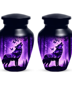 Purple Wolf Urn For Human Ashes - Forest Animal Mini Keepsake Urns For Male & Female