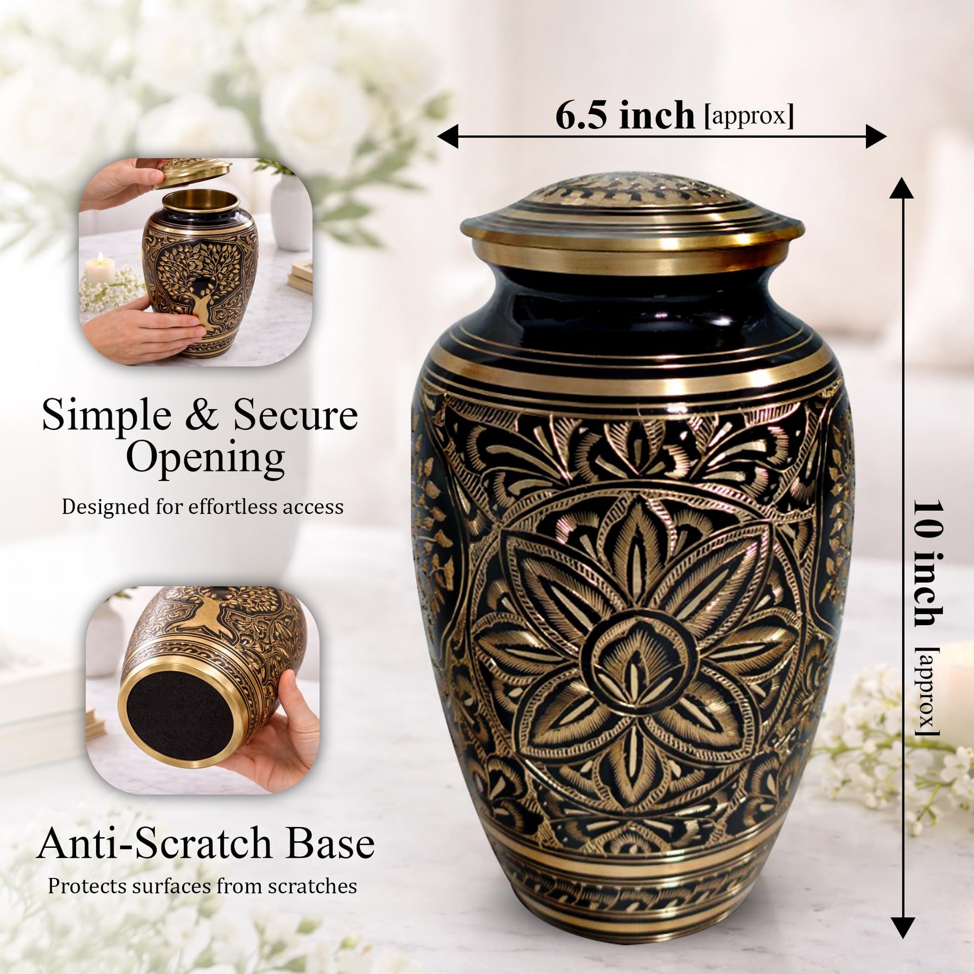 Brass Urns for Human Ashes Adult Male, (Multiple Themes, Brass Urn for Ashes, Variation 03)