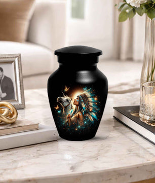 Western Native American Urn For Women Ashes - Unique Horse Mini Urns For Female