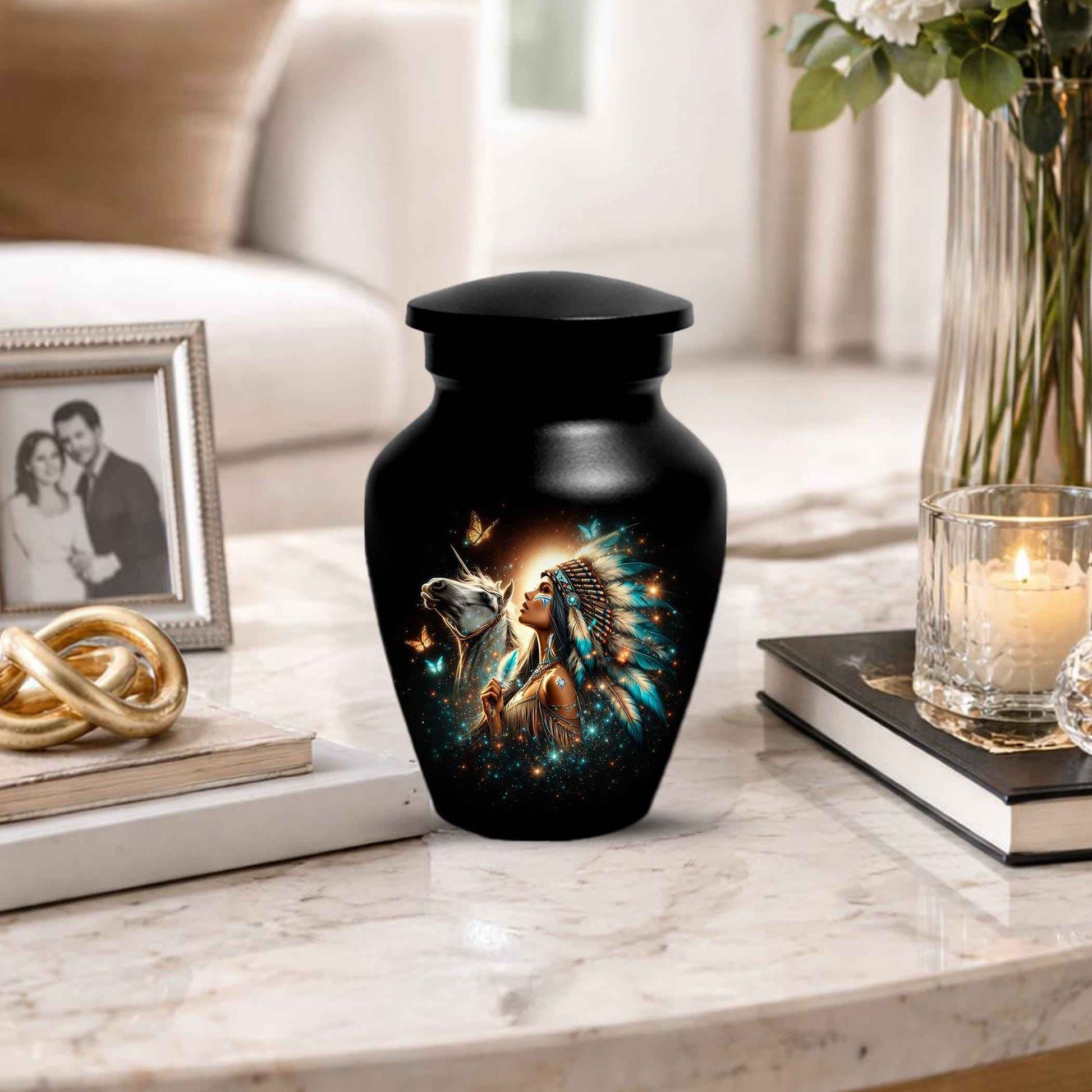 Western Native American Urn For Women Ashes - Unique Horse Mini Urns For Female