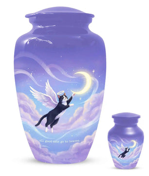Black Cat Keepsake Kitty Urns - Purple Cremation Urn For Pet Ashes