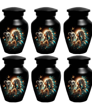 Western Native American Urn For Women Ashes - Unique Horse Mini Urns For Female