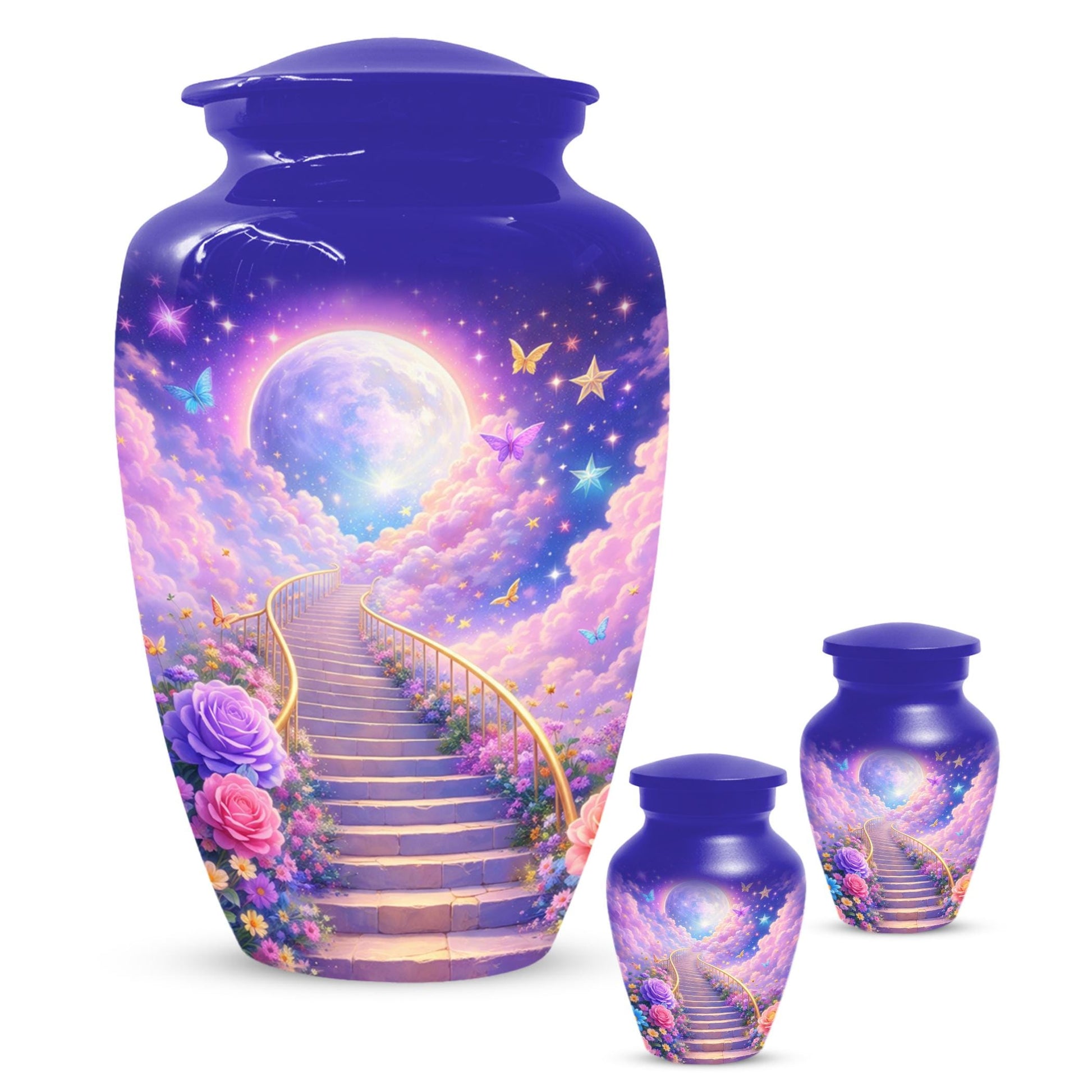 Floral Stairway Heaven Urn For Human Ashes - Moonlit Urns For Cremation, Funeral