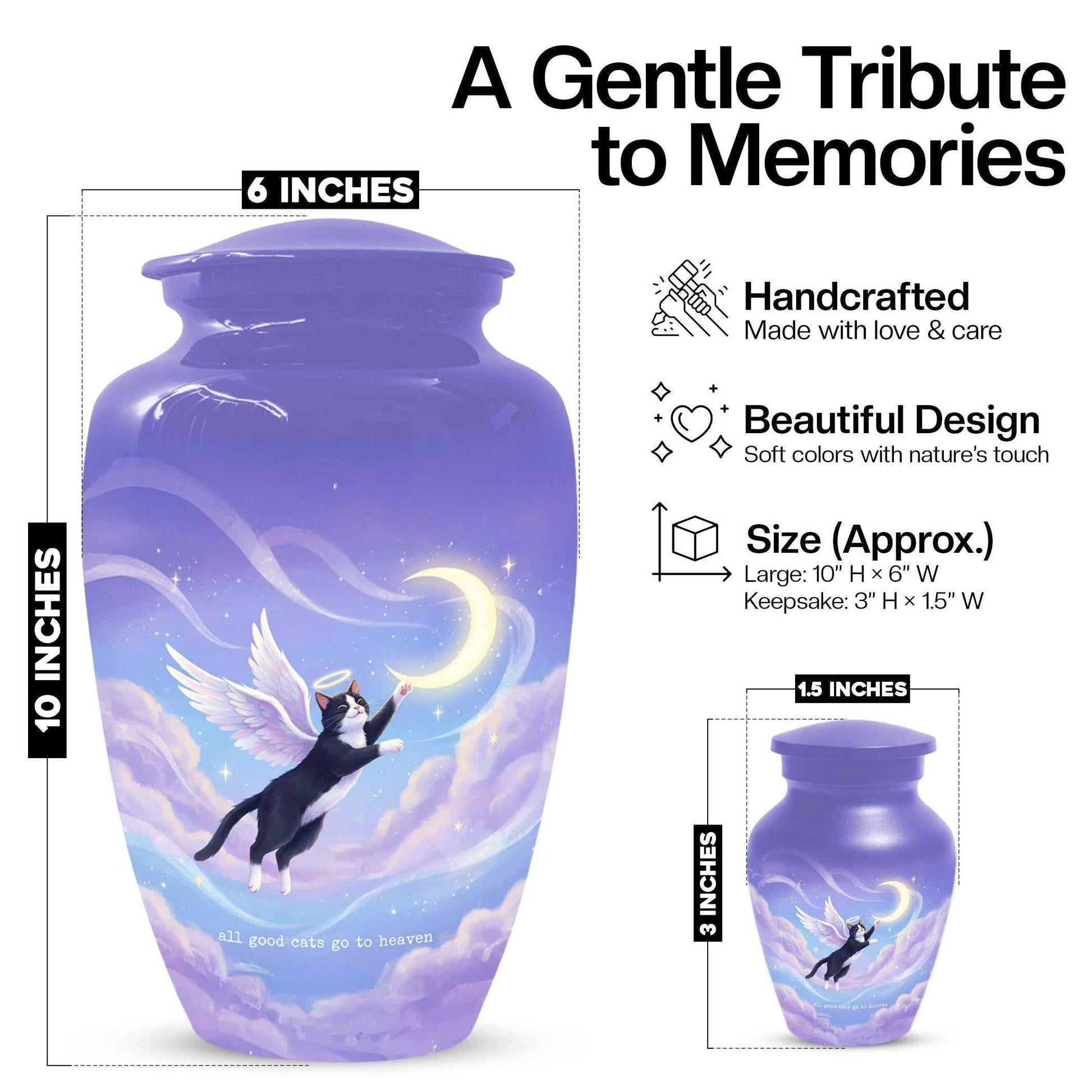 Black Cat Keepsake Kitty Urns - Purple Cremation Urn For Pet Ashes